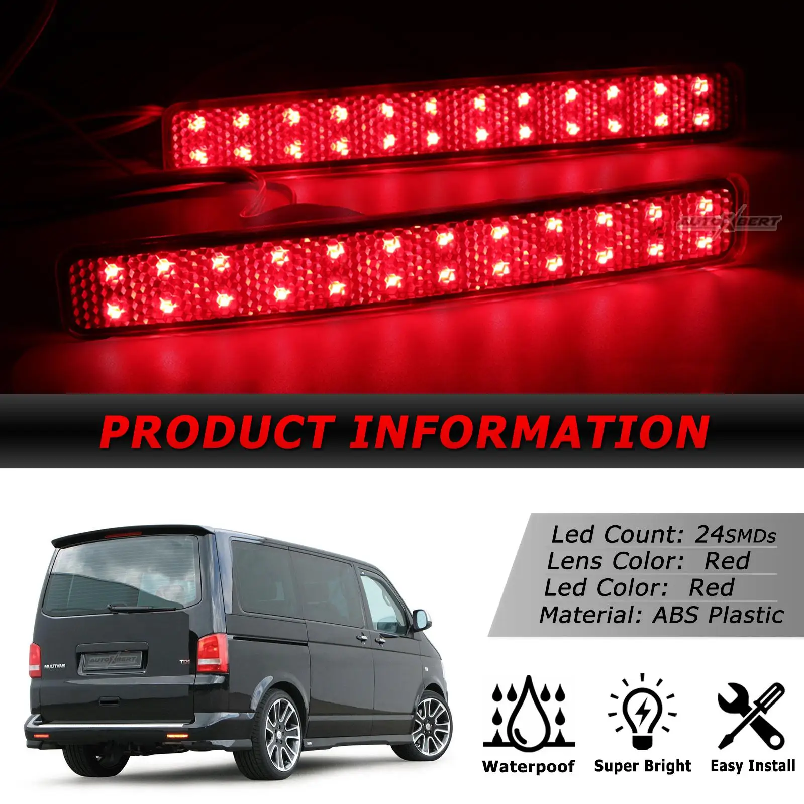 2PCS For Volkswagen T5 Transporter For VW Multivan Caravelle 2003-2011 Red Rear Bumper Reflector LED Light Tail Stop Brake Lamp