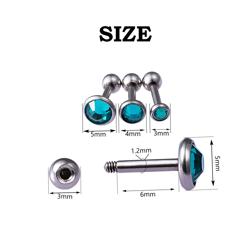 3pcs/lot 16g CZ Stone Cartilage Tragus Helix Conch Studs Bar Daith Earring Piercing Jewelry 3mm 4mm 5mm Top for Men Women