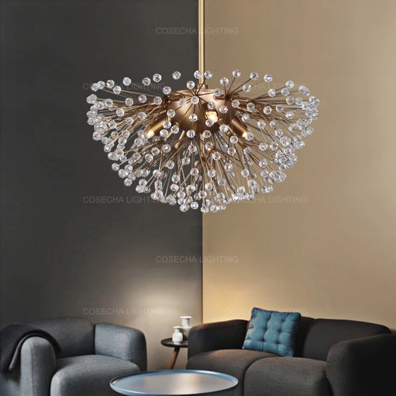 Luxury crystal pendant lighting vintage/antique gold semicircle crystal bead pendant lamp french american style in shopping mall