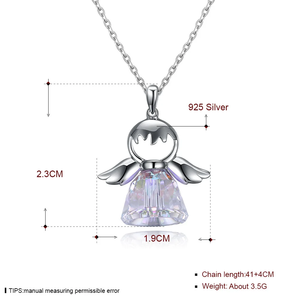 Lucky Fairy Angel Wing Pendants Natural S925 Sterling Silver Austrian Crystal Charm Necklaces For Women Fine Jewelry Gift