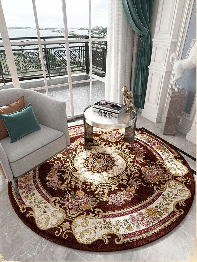 

Europe Jacquard Round Carpets for Living Room, Flower, Countryside Rugs, Bedroom, Computer Chair, Floor Mat, Cloakroom Rug