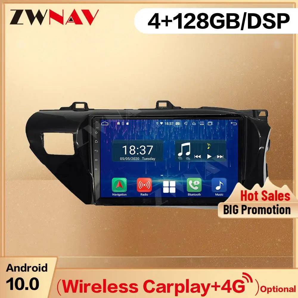 128G Carplay 2 Din For Toyota hilux 2016 2017 2018 Android 13.0 Screen Player Audio Radio GPS Navigation Head Unit Auto Stereo