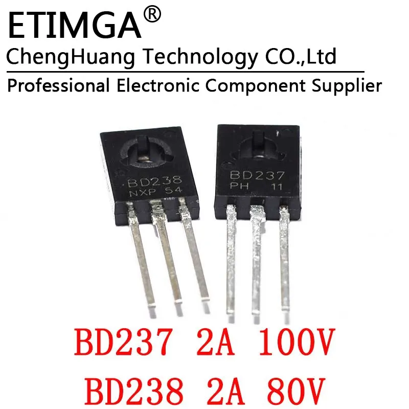 10PCS/LOT BD237 BD238 TO-126 2A 100V 80V NPN/PNP Power Transistor