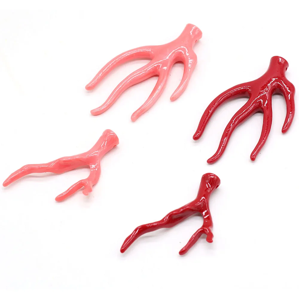 4pcs Natural Coral Pink Tree Branch Beads Craft For Jewelry MakingDIY Necklace Bracelet Earring Accessory Charm Women 33x60mm