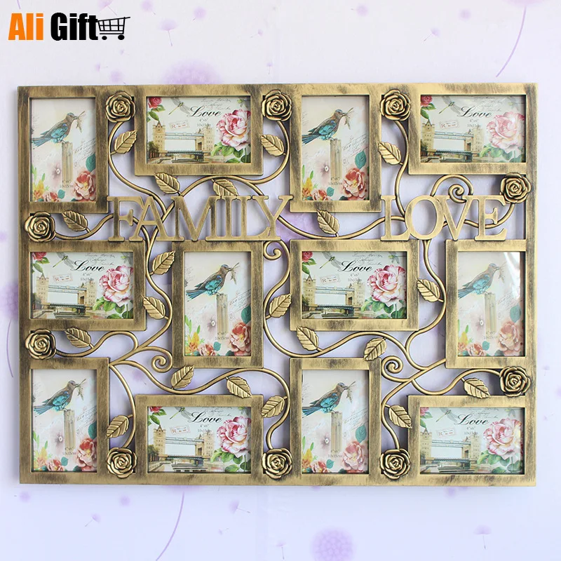 Hot Selling Newest Factory Direct Sale Studio Replacement Creative Rose Photo Frame 12 Grid 6 Inch Body Combination Photo Frame