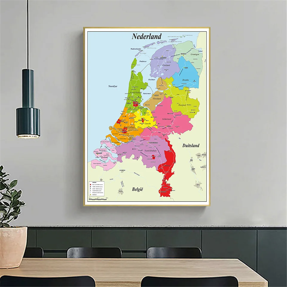 100*150cm Die Niederlande Karte In Dutch Moderne Wand Poster Nicht-woven Leinwand Malerei Wohnzimmer Hause dekoration Schule Liefert