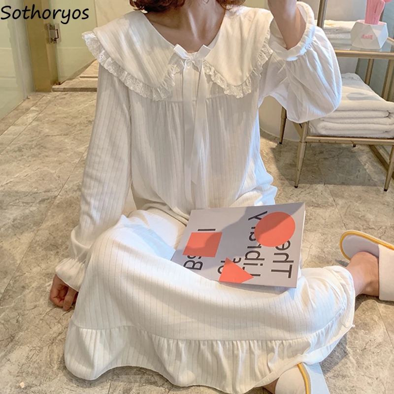 Nightgowns ผู้หญิง Tender Elegant ยอดนิยมแขนยาว Nightdress 6สีหลวม Ruffles โมเดิร์น Patchwork ชุดนอนนุ่ม