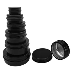 100Pcs Empty Black Aluminum Cream Jar  5g 10g 15g 30g 50g 60g 100g Pot Nail Art Lip Gloss Empty Cosmetic Metal Tins Containers