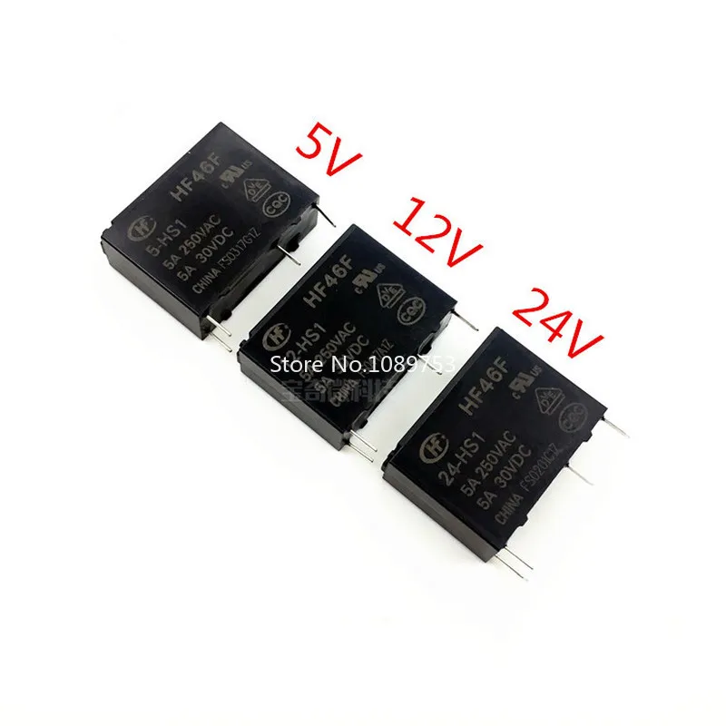 5PCS HF46F Relays 5A 4Pin HF46F-5-HS1 HF46F-12-HS1 HF46F-24-HS1 Power Relay A Normally Open 5 12 24 VDC 5A 250VAC