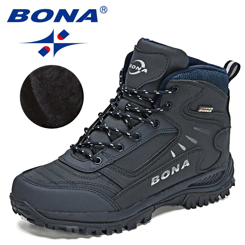 Bona 2022 novos designers marca inverno botas de pelúcia homens botas de neve quente tornozelo homem ação alta qualidade couro tênis mansculino