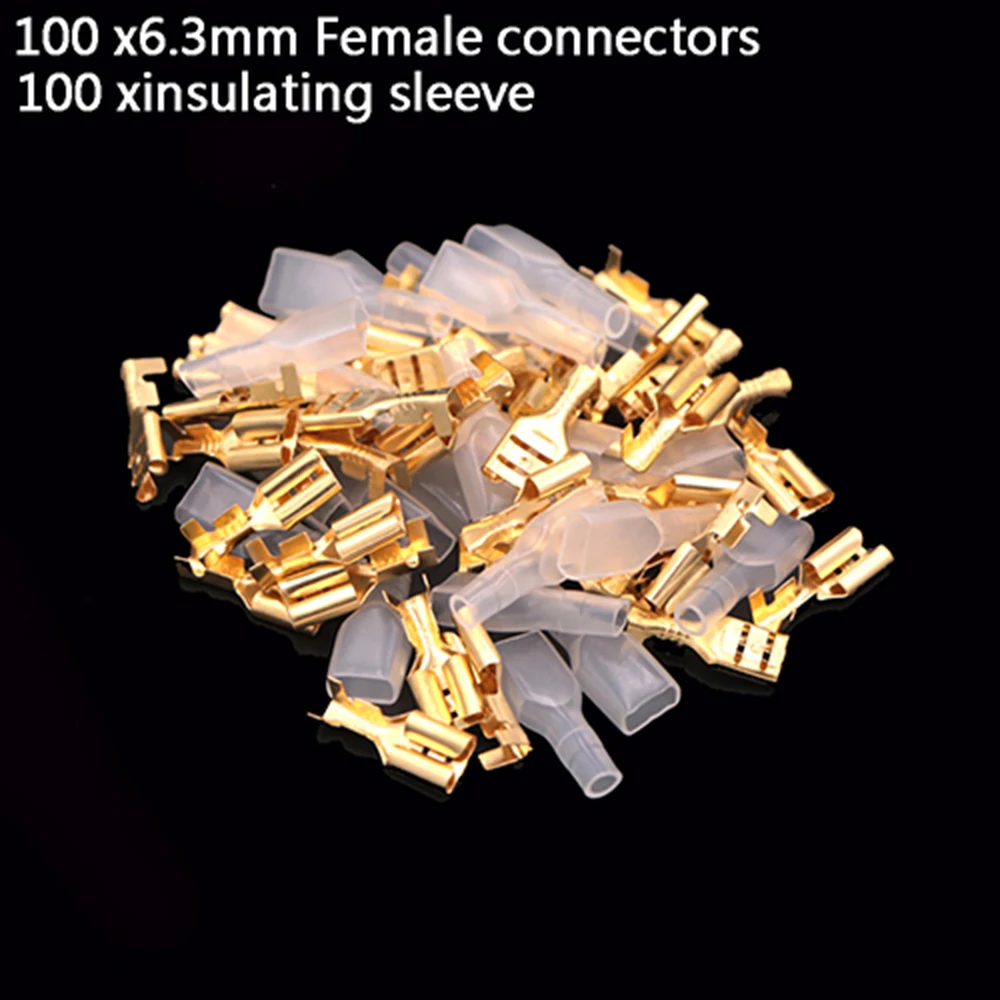 100Pcs 2.8mm 4.8mm 6.3mm Plug Spring Female Male Spade Cold Crimp Terminals Connector Car Speaker Electrical Wire Connectors Set