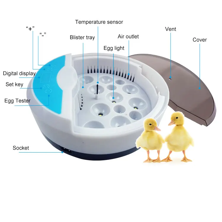 Mini 9 Egg Incubator HHD Automatic Chick Hatching Egg Tray Digital Display LED Candler Temperature Control Brooder Poultry Quail