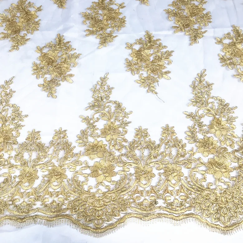 GLace 1Y/lot Golden car bone lace embroidery mesh knit fabric for wedding drss accessories curtain decoration TX1259