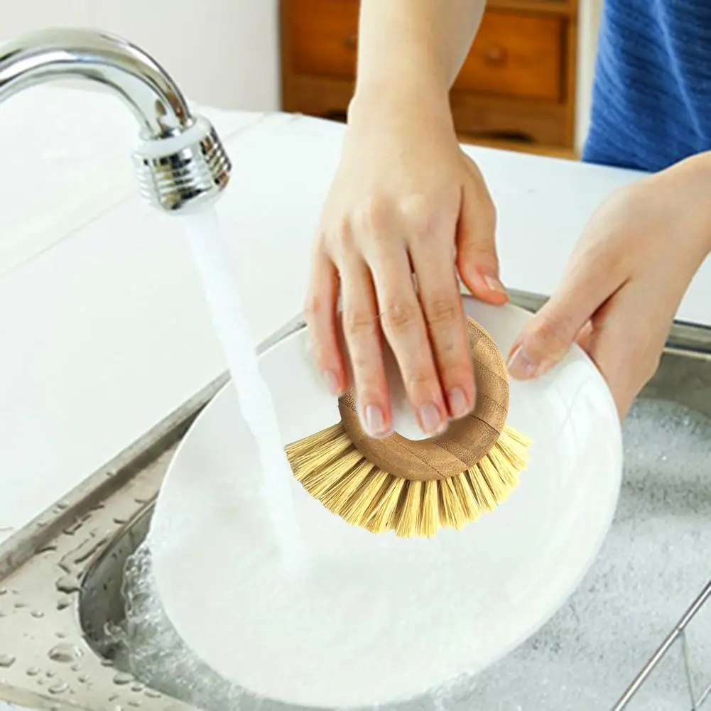 Kitchen Cleaning Brush Sisal Bamboo Ring Shaped Handle Dish Brush Bowl Pot Brush Fruit Vegetable Cleaning Brush Kitchen Tools