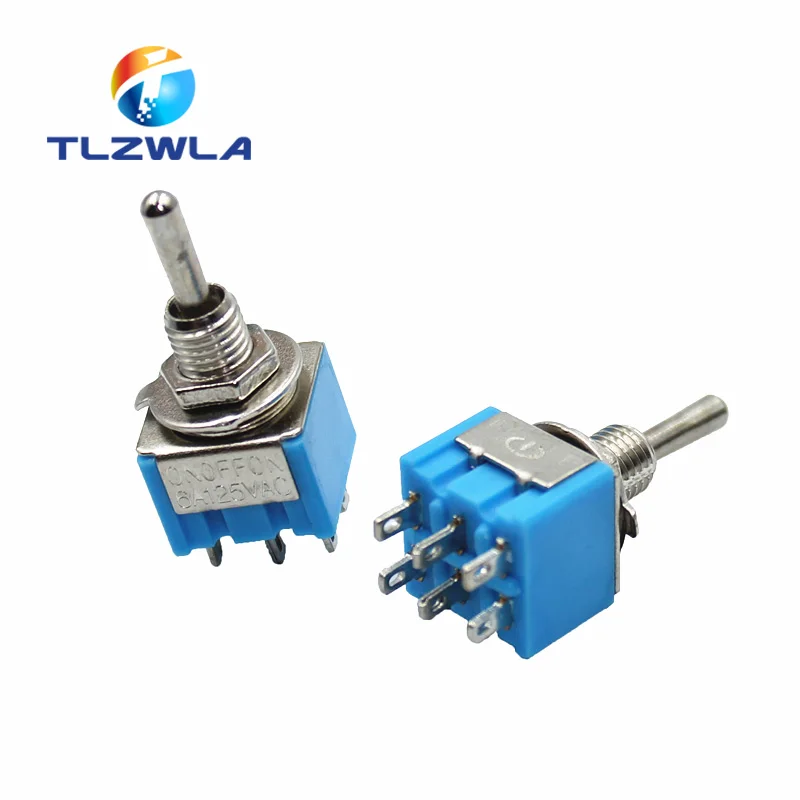 1 sztuk niebieski 6-Pin DPDT ON-ON Mini MTS-203 6A125VAC miniaturowe przełączniki dźwigniowe przycisk przełącznika wybierania pojedyncze przełączniki zasilania MTS203 — zdjęcie 2