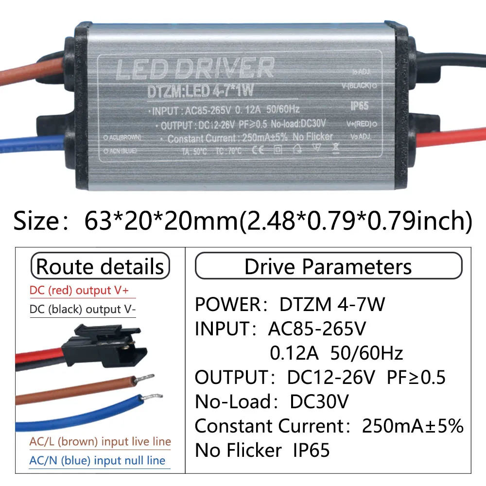 Imagem -04 - Fonte de Alimentação do Transformador Ac85v265v 250ma Waterproofip65 do Adaptador para a Luz do Painel Motorista do Diodo Emissor de Luz 13w 47w 812w 12-18w 18-25w 25-36w