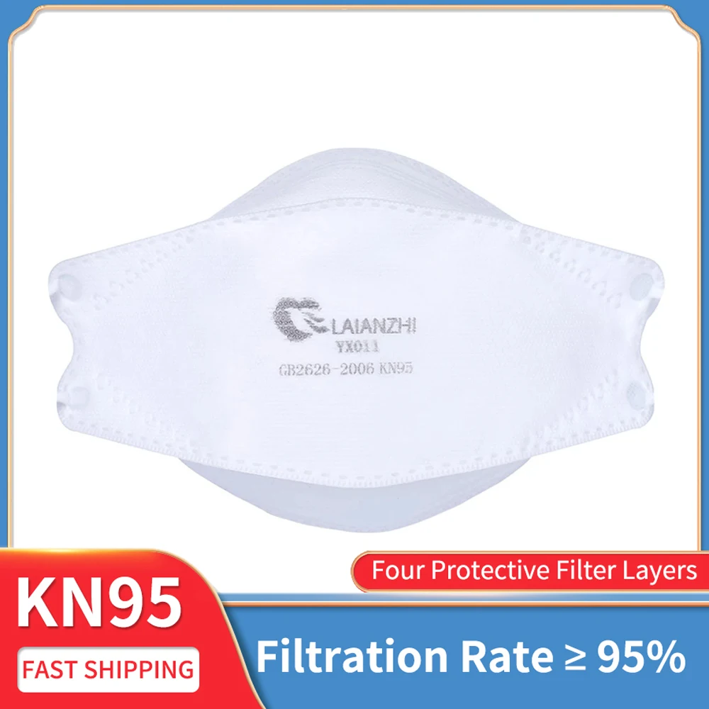 LAIANZHI-Mascarillas protectoras KN95 con certificado CE, máscara transpirable con forma de pez, antipolvo, color blanco