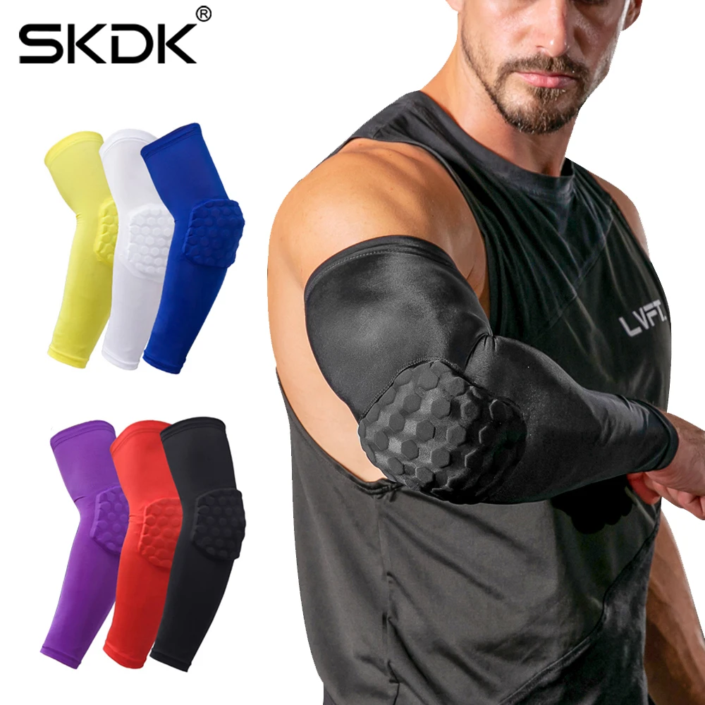 

SKDK 1PC Running Basketball Fitness Arm Warmers Honeycomb Design Breathable Comfort Hand Elbow Protector Gym Workout Elbow Guard