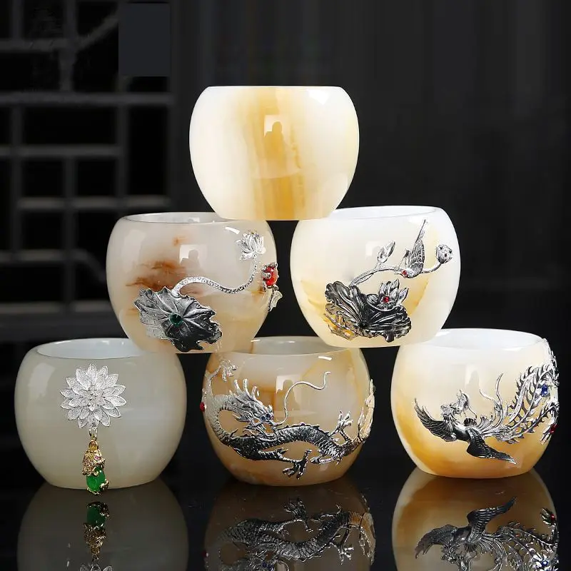 Inlaid Gilt Silver Glass Kung Fu Tea Set Tea Cup Tea Cup Master Cup Single Cup High-end Crystal Tea Bowl Small Cup Water Glass