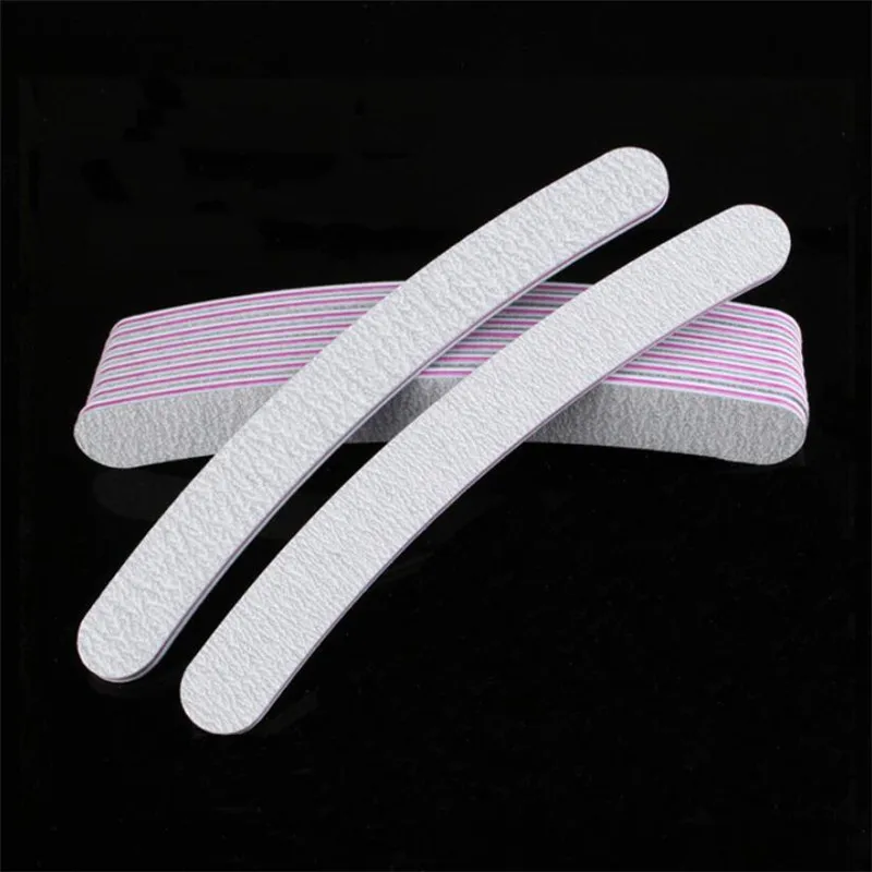 10Pcs Professional Nail File 80/80 Curved Banana Nail Buffer Gel Polish Files Emery Board Lime a ongle Manicure Buffing Block