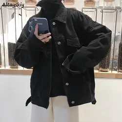 Basic Jackets Womens New Autumn Korean Style Black Denim Outwear Vintage Loose All-match Female Leisure Chic Retro Stylish Femme