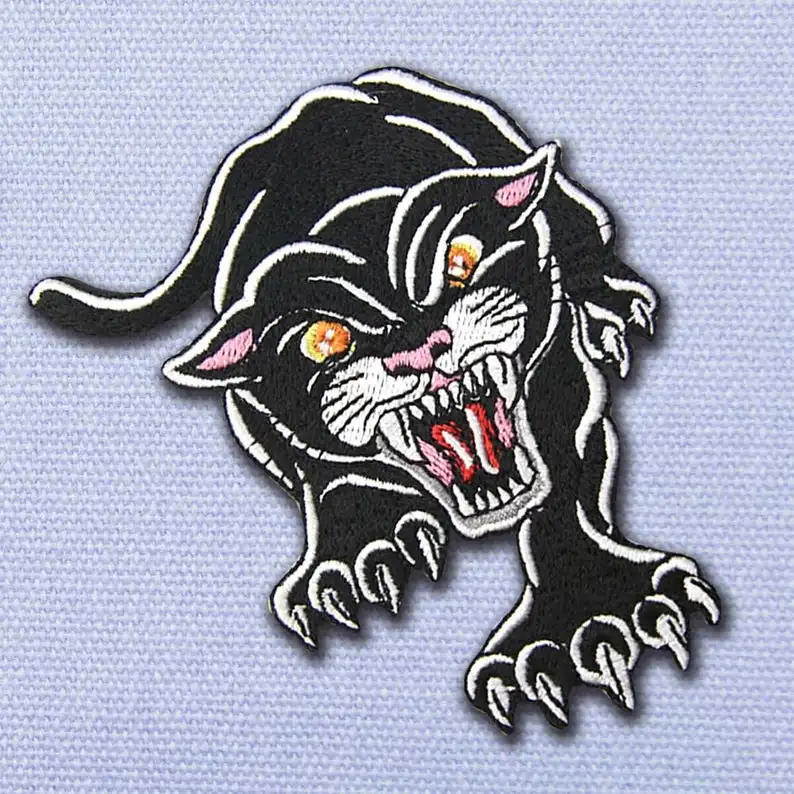 Black Carnivorous Panther Embroidery Patches Iron On Appliques Embroidered For Clothes Embroidery Applique Sew On Animal Badges