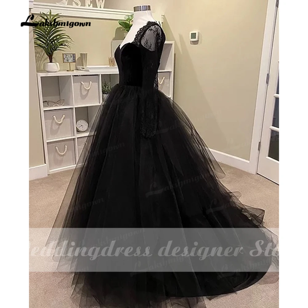 Eenvoudige Gothic Zwarte Trouwjurken 2021 Lange Mouwen Boho A-lijn Bridal Dress Vintage Sweetheart Bruidsjurken Vestido De Novia