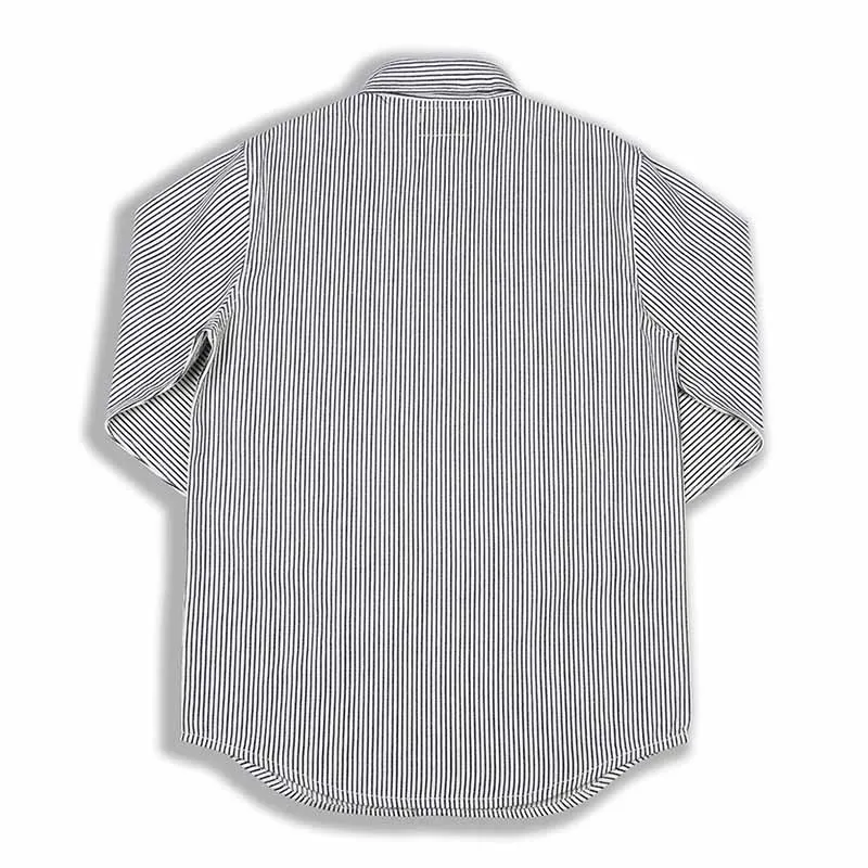 Mcikkny blusa jeans masculina de outono casual, camisas jeans de algodão listrado, camisa com bolsos grandes frontal