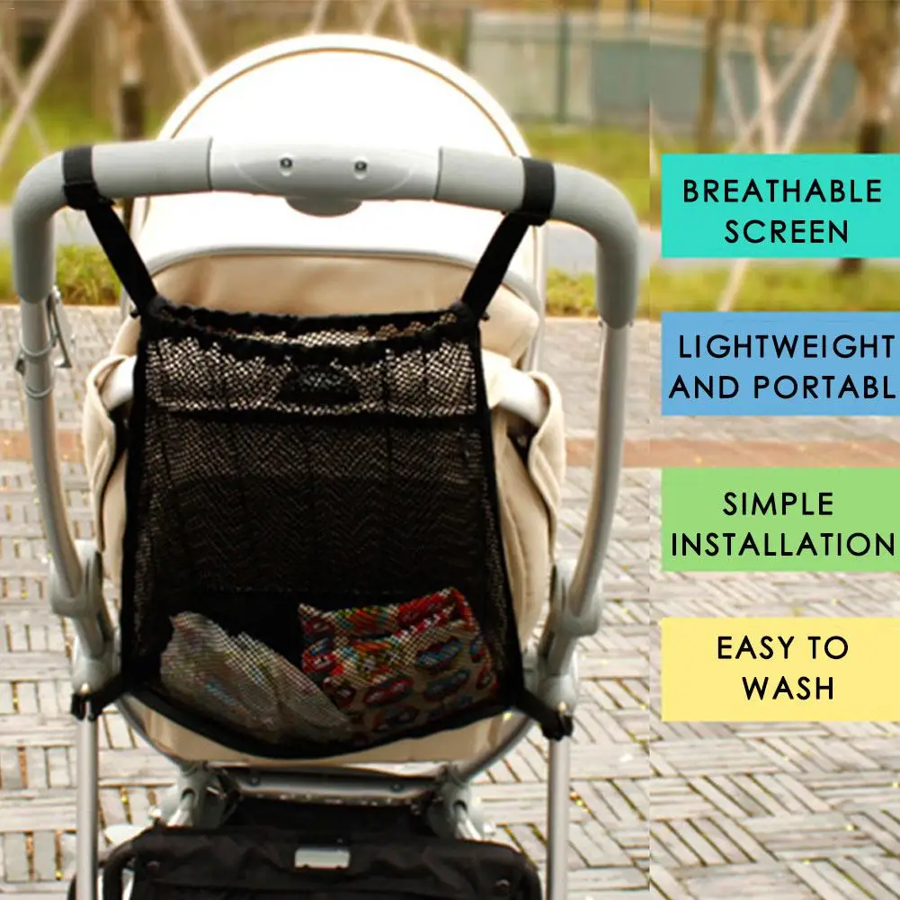 New Baby Stroller Net Pocket Baby Carts Mesh Bottle Diaper Storage Organizer Bag Holder Large Size Hanging Stroller Accessories