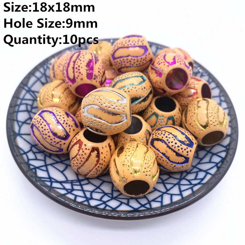 New 18x18mm 10pcs Retro Acrylic Beads Imitation Wood Beads Oval Shape For Handmade DIY Necklace Jewelry Accessories Making#07