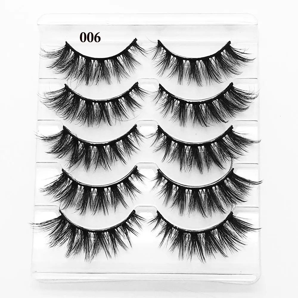 SKONHED 5 Pairs Woman Natural Long Volume Fluffy Wispies 3D Mink Hair Crisscross Eye Lash Extension False Eyelashes