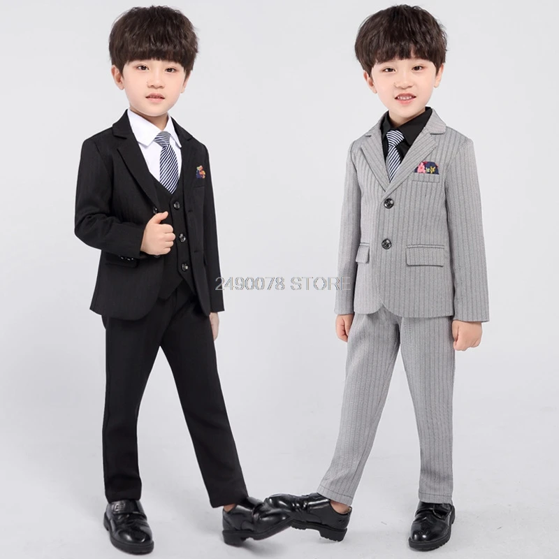 Flower Boys Formal Wedding Suit Kids Japan Style Jacket +Pants+Vest+BowTie 4Pcs Tuxedo Suit Kids Party Host Costume