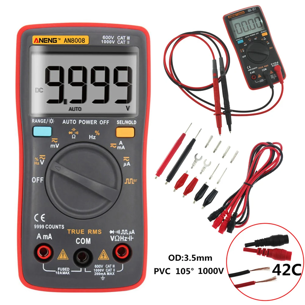 ANENG AN8008 True-RMS Digital Multimeter 9999 Counts Square Wave Voltage Ammeter With Thermocouple LCD Backlight Portable