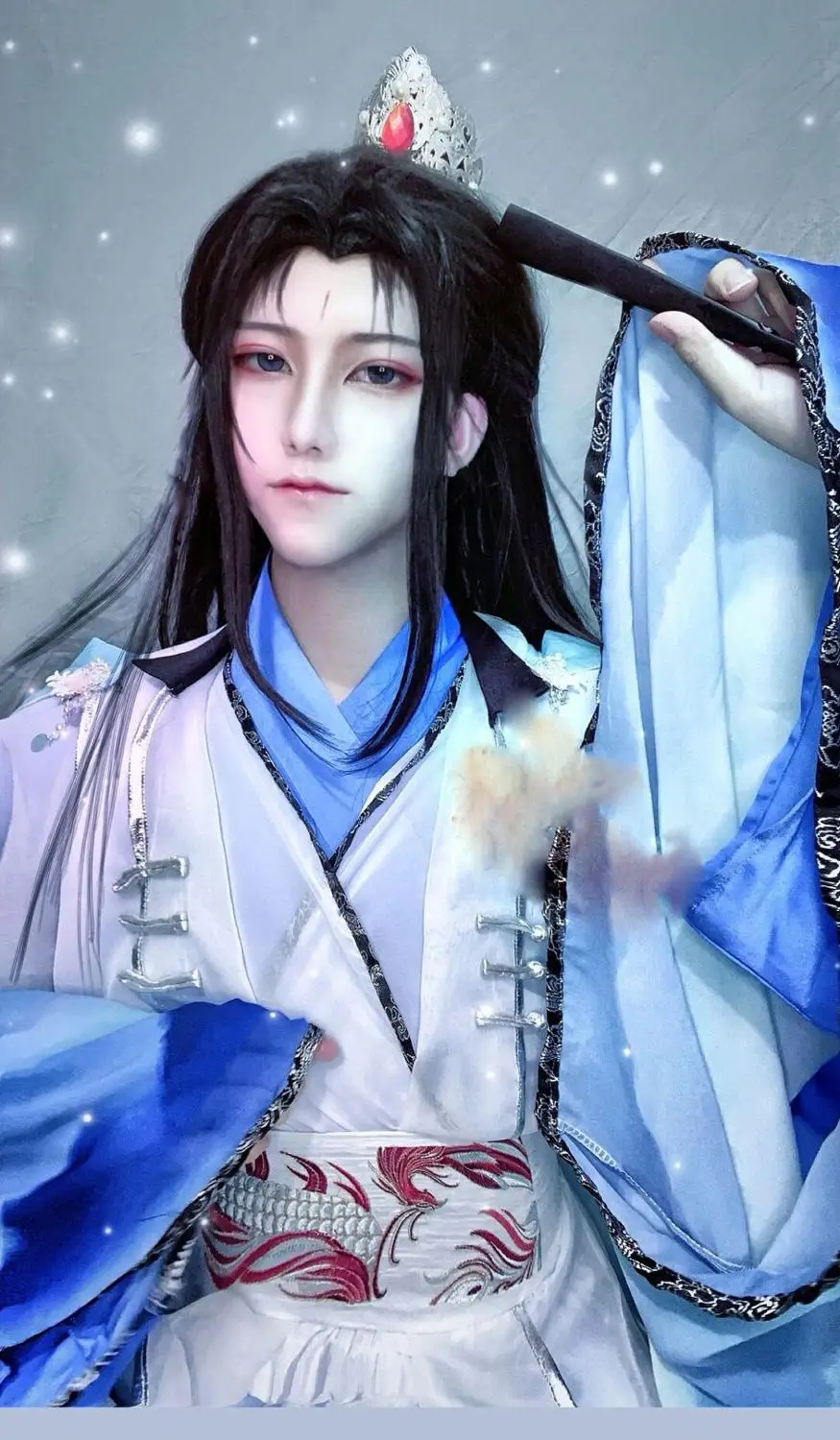 สีขาวสีฟ้าShuiShi Shi WuduชายOfficer Immortalคอสเพลย์Hanfuเครื่องแต่งกายสำหรับTV Play HeavenOfficial 'S Blessing Cos Shui HengTian