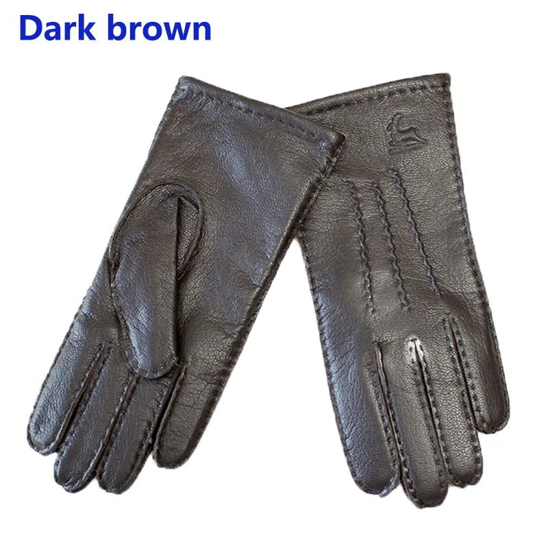 Guantes de cuero genuino para mujer, forro de lana de piel de ciervo, finos, cálidos para otoño, para conducir en motocicleta al aire libre, guantes