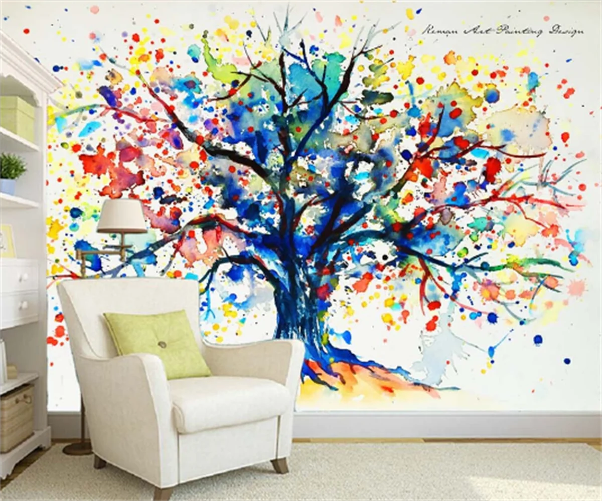 

European and American graffiti colorful abstract tree fortune tree TV background wall painting custom children's room wallpaper