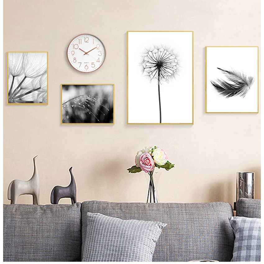 Art Modular Canvas Poster Bedside Background Home Decorative Prints Painting Reed Dandelion Feather Girl Pictures Wall