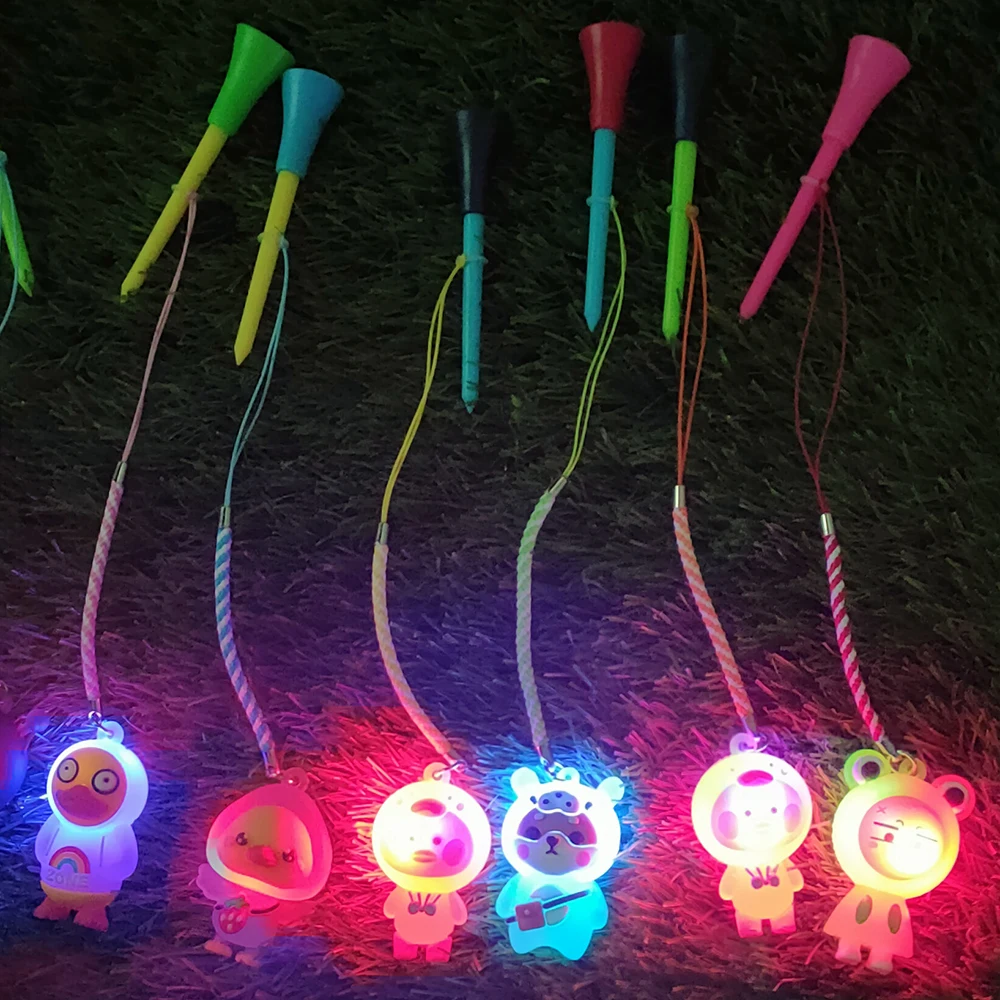 1Pcs 83mm Golf plastic Tees With Flashing Light Cartoon Prevent loss Golf Ball Holder With Braided Rope Golf Accessory Gift