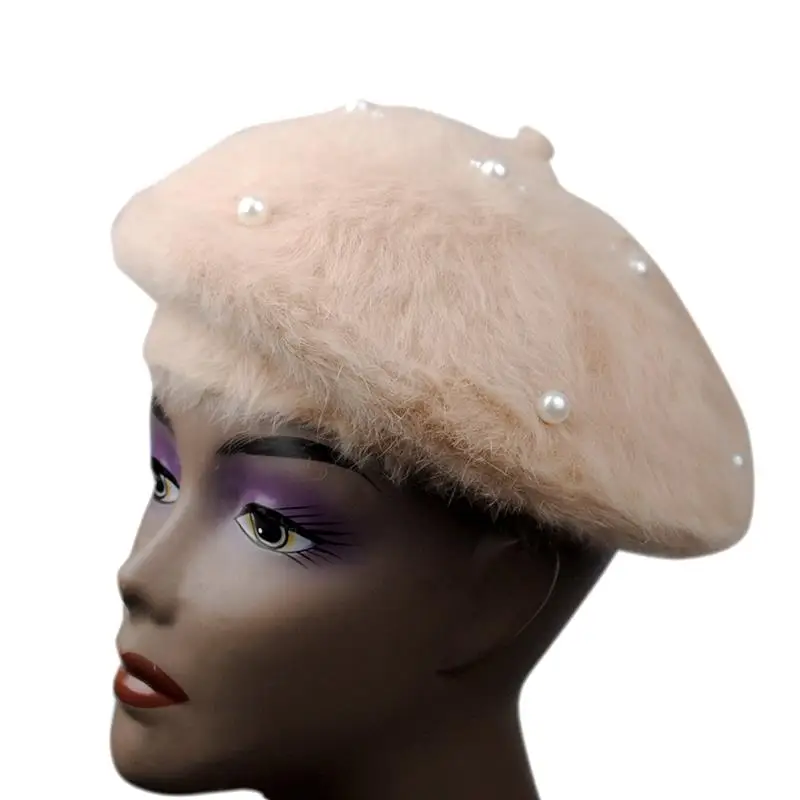 New Christmas Mickey Ear Beret Rabbit Fur Girls Women Artist Hat Xmas gift for Fall Winter