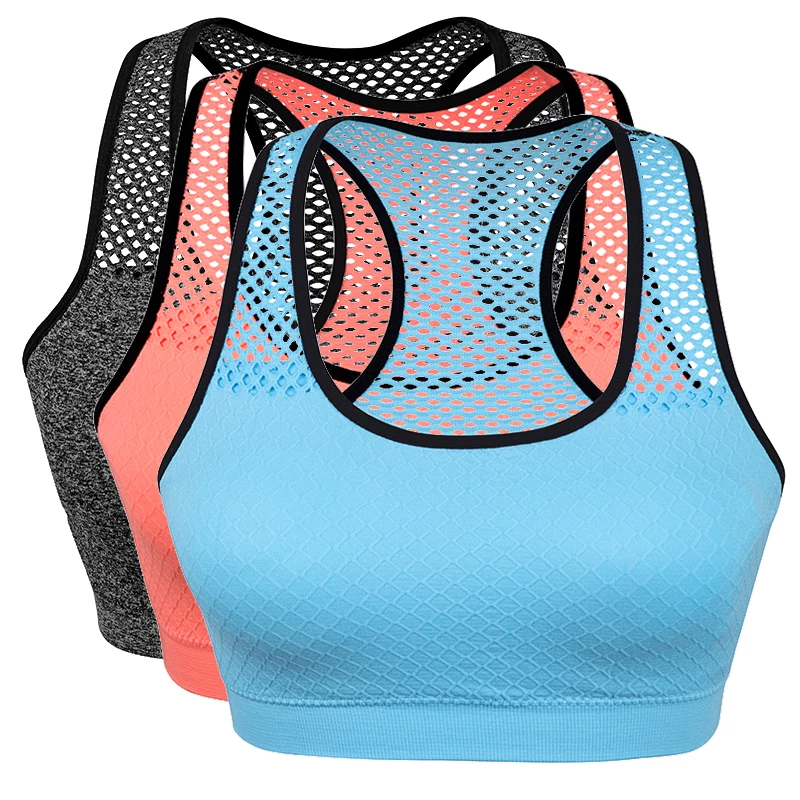 Quick Dry Mesh Sports Bras for Women Wireless Push Up Sports Bra Top Shockproof Fitness Gym Bra Removable Padded Yoga Bra