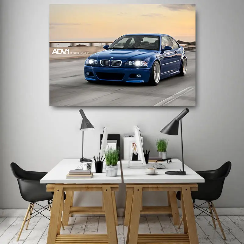 Supercar Poster Blue Car M3 E46 Classic Drift Car Wall Art Posters Prints Canvas Painting for Living Room Home Decoration