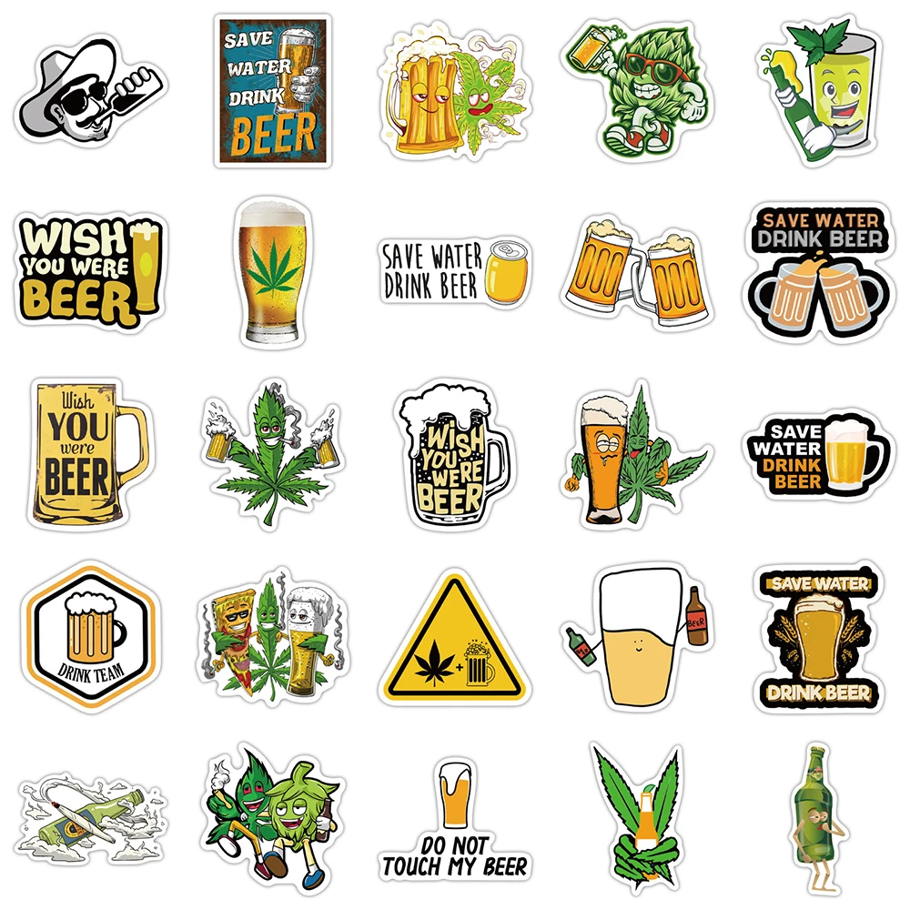 10/30/50pcs Cute Beer Leaf Cartoon Stickers Kids Toy Laptop Motorcycle Fridge Car Guitar Graffiti DIY Waterproof Sticker Decals