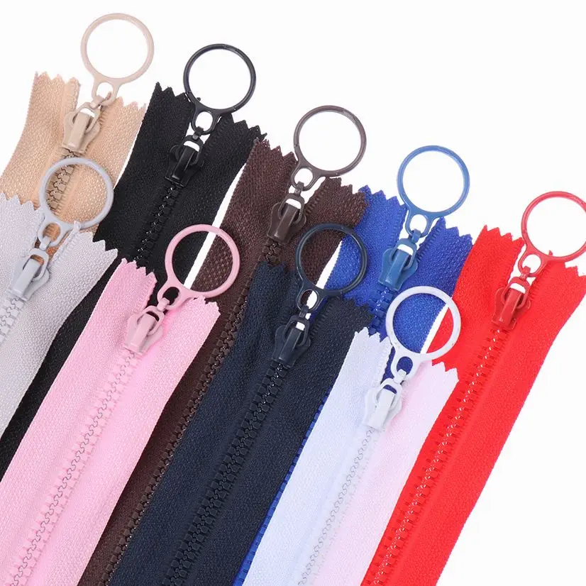 Resin Zippers for Sewing Bags Nylon Closed End Pull Ring Zip Slider Head Wallet Purse, Cloth Accessories, DIY Crafts, 25cm, 5Pcs