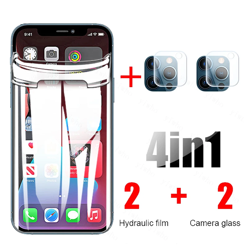 4in1 Full Cover Hydrogel film For iPhone 11 12 Pro MAX mini Screen Protector For iPhone 7 8 Plus SE 2020 XR X XS Camera Glass