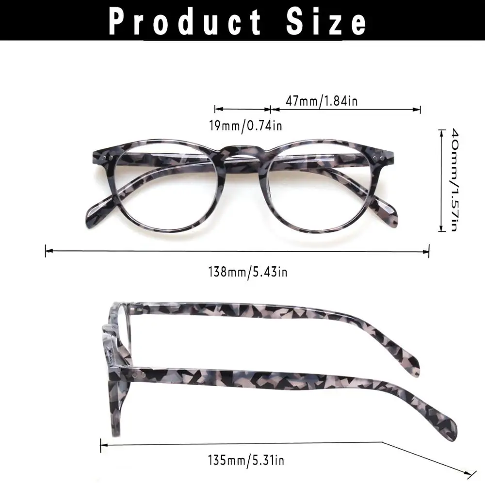 Henotin Reading Glasses Spring Hinge Men and Women Fashion Round Frame HD Reader Eyeglasses Diopter 0~600