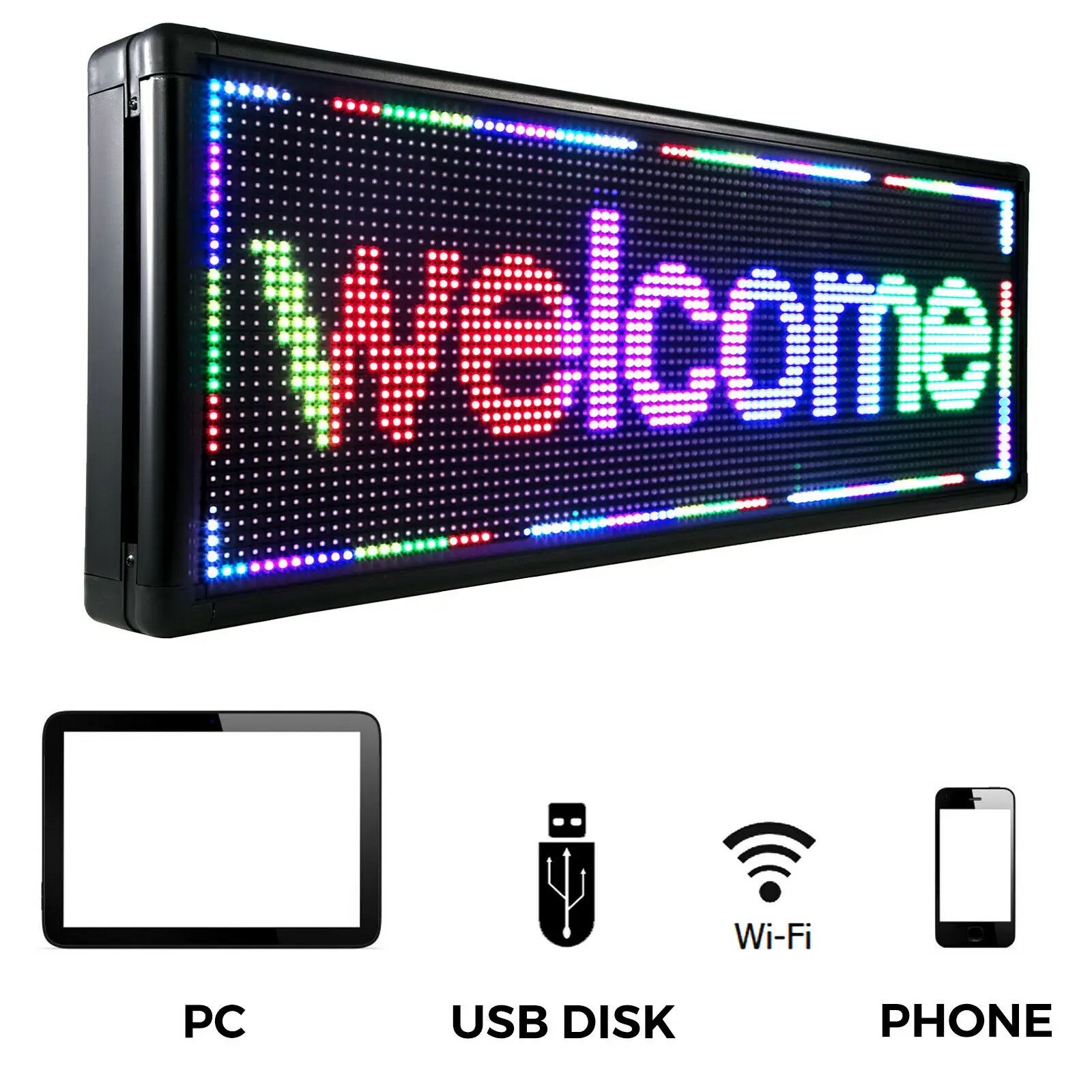 VEVOR كامل اللون Led لوحة العرض الرقمية 40 "x 15" التمرير داخلي تسجيل مع عالية الدقة P10 Led للبرمجة بواسطة الكمبيوتر و USB