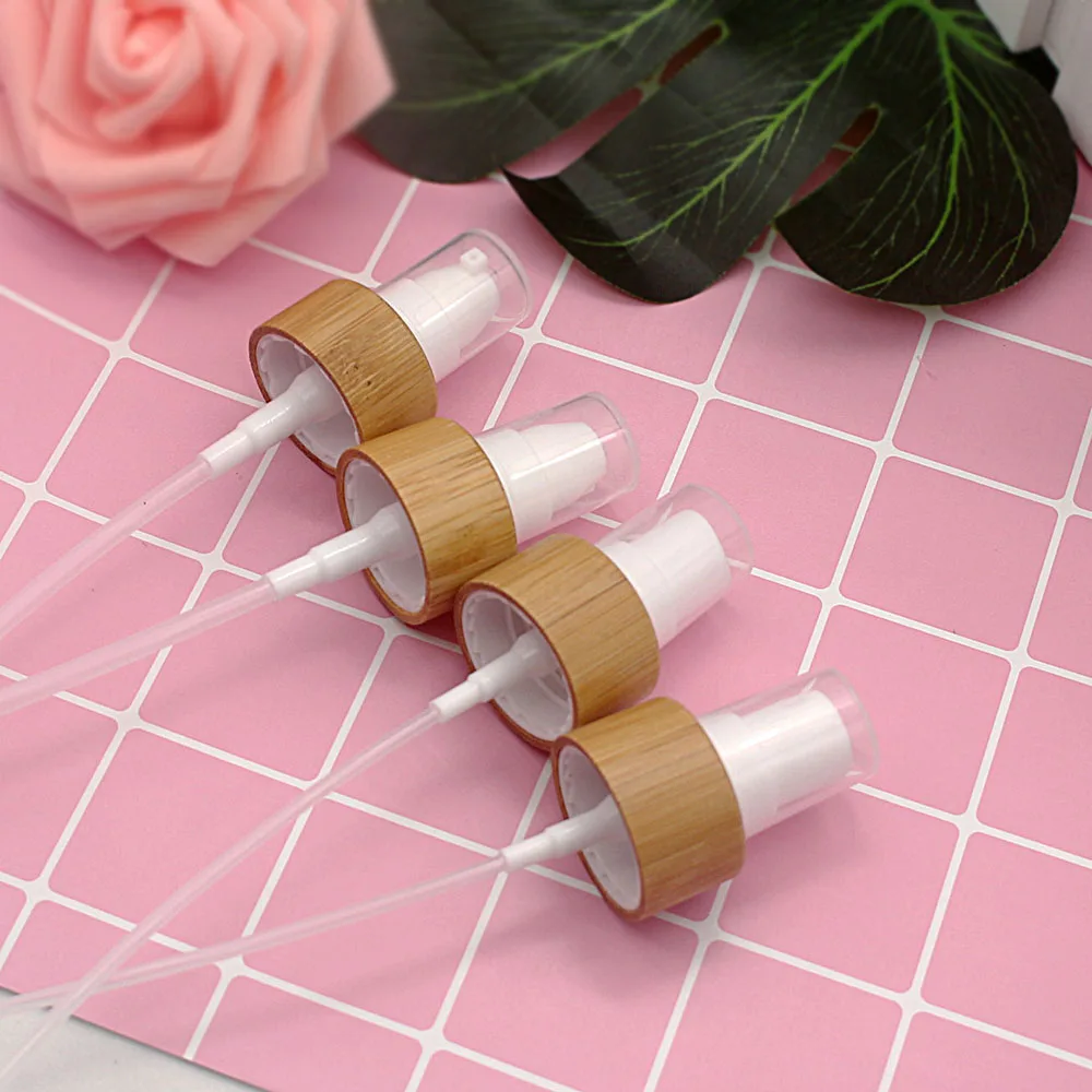 Eco Friendly Spray Emulsion Pump Bamboo Cover 20/24 Caliber Cosmetic PET Plastic Glass Bottle Cap Lid