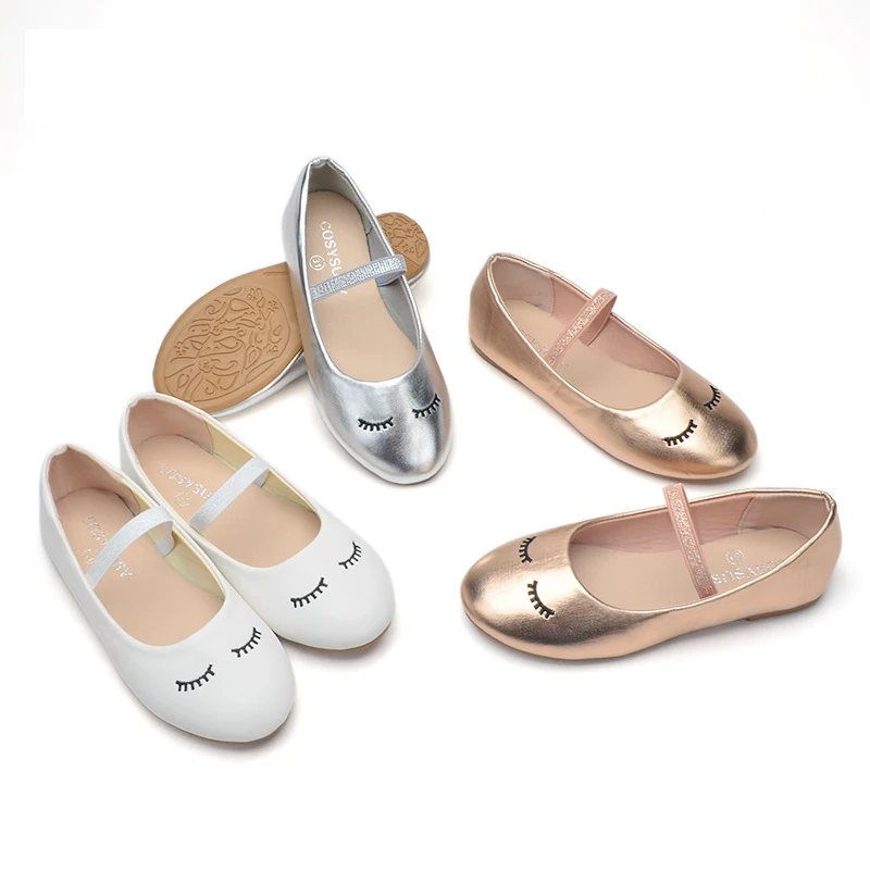 Children's Fashion Shoes For Girls Kids Doll Children Dress With Embroidery Smile Flats White Gold Princess Wedding Party Shoes