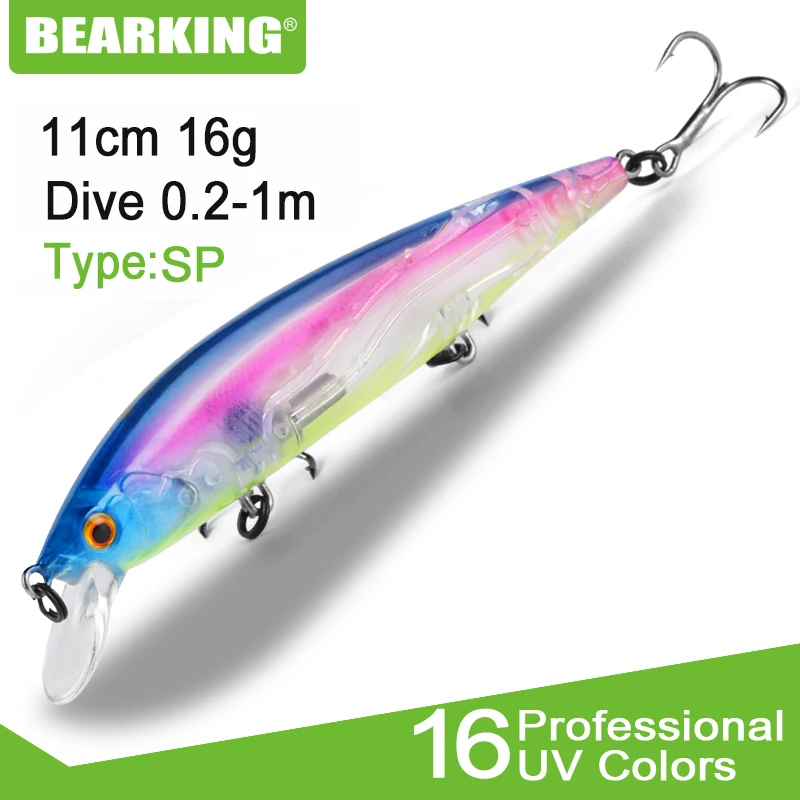 BEARKING 11cm 16g 0.2m-1m SP Minnow Fishing Lure Laser Hard Artificial Bait 3D Eyes Fishing Wobblers Diving Crankbait