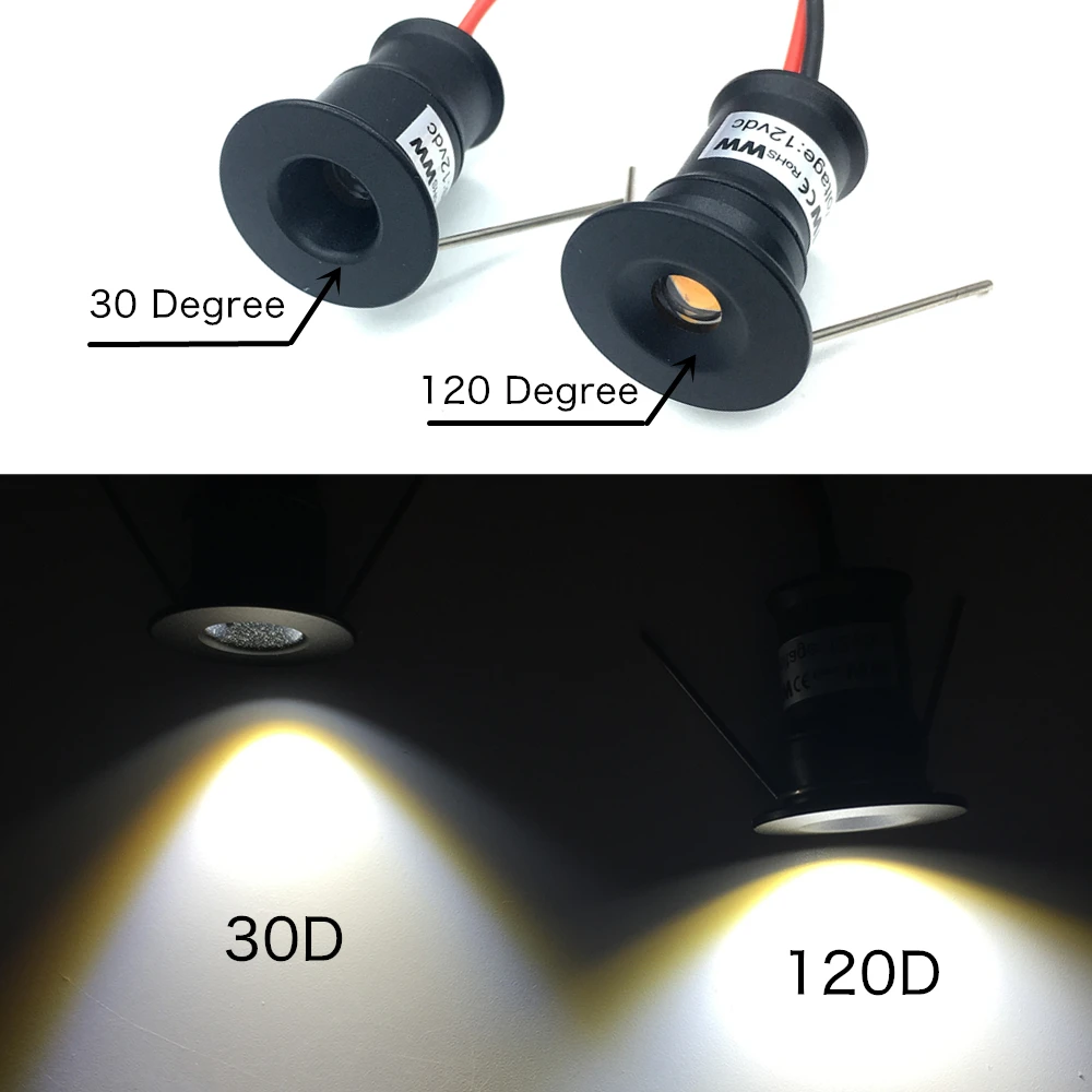 Miniluces LED empotradas, lámpara de techo regulable de 12V, 1W, mando a distancia, 15mm, color blanco, plateado y negro, para armario